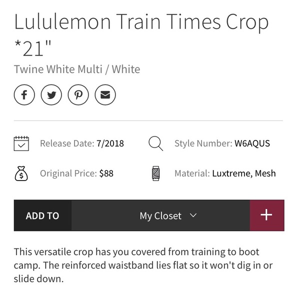 Lululemon Train Times 21” Crop White Flower 8 - Picture 10 of 10